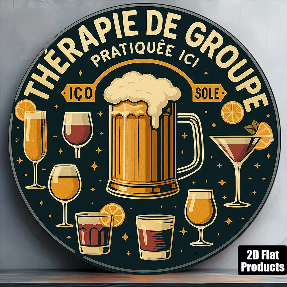 Beer And Wine Quote - 2D Flat Round Vintage Metal Tin