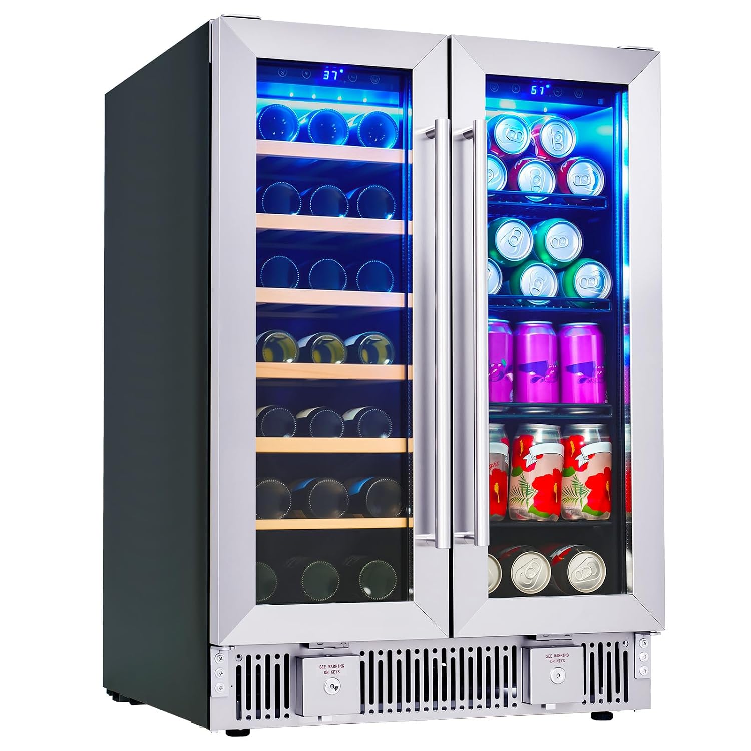 Wine Beer Fridge Under Counter - Beverage Refrigerator, 24-Inch Dual Zone Wine