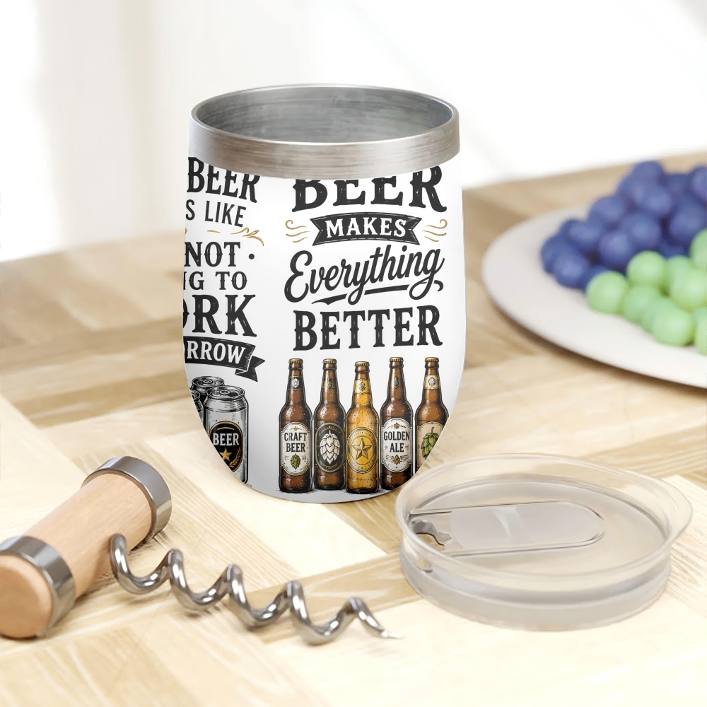 Funny Beer Quotes Vacuum Flask - Beer And Wine Quote recension och pris